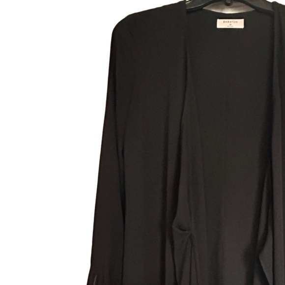 Babaton Black Sheer Tie Front Long Sleeve Flowy Boho Cardigan Duster Blouse - Picture 5 of 10